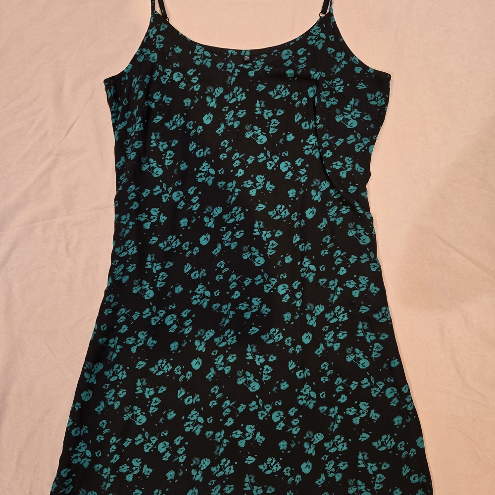 Black and Green Floral Slip Dress